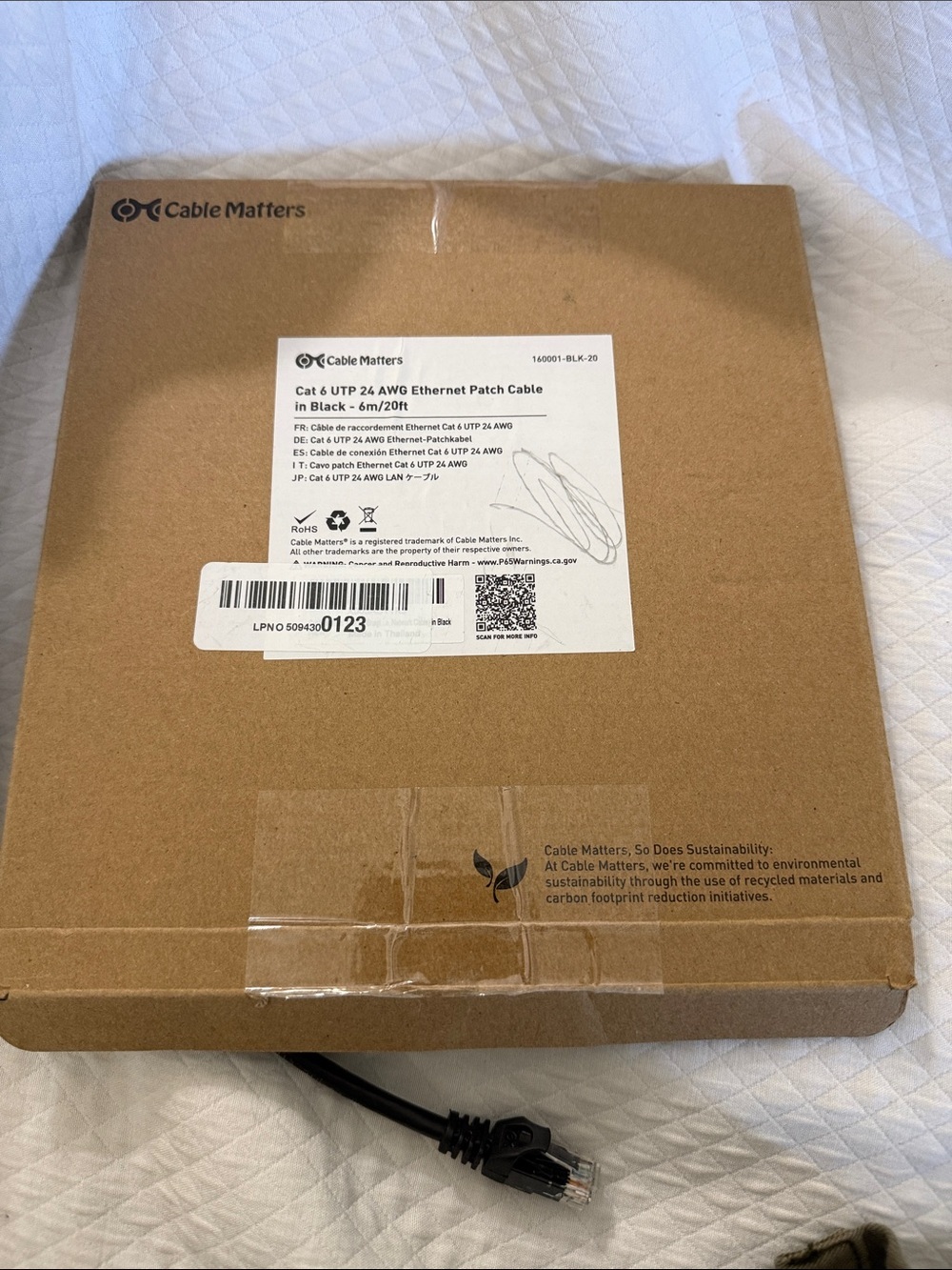 Cat6 UTP 24 AWG Ethernet Patch Cable - Black